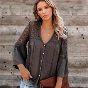 New • Du Jour Crochet Blouse • Charcoal • Medium